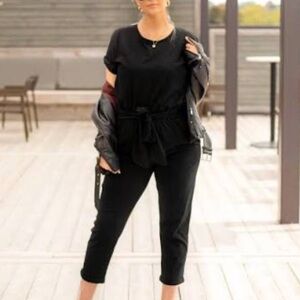 Smash + Tess birds papaya Black Cropped Jumpsuit xxs